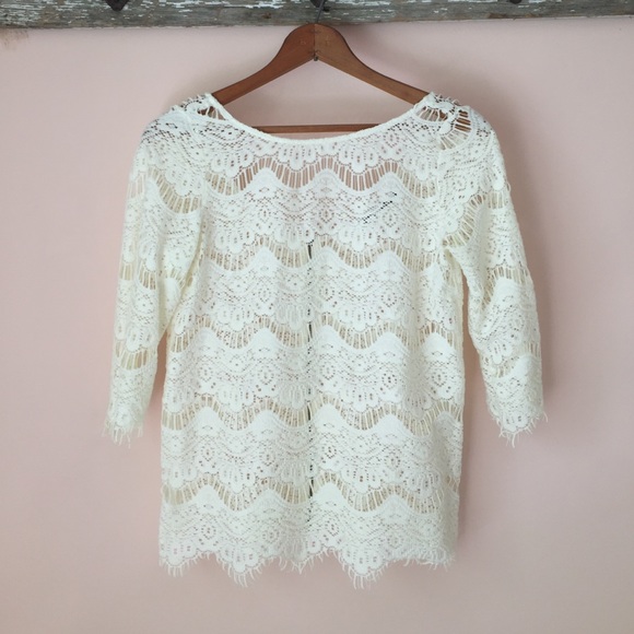 zara cream lace lip back blouse