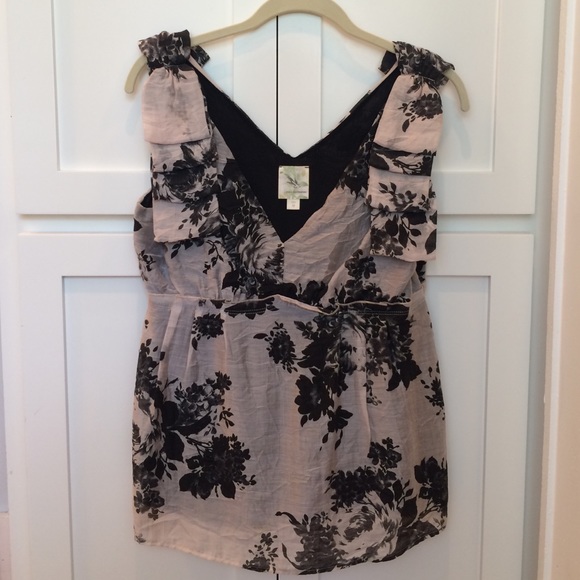 Anthropologie black & cream floral with bow detail