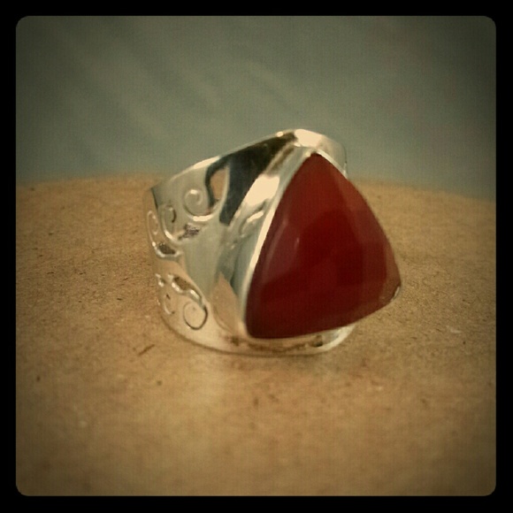 Sterling filigree Carnelian Ring Size 10