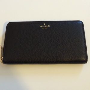 Kate Spade Neda Black / Gold Zip Around Wallet NWT