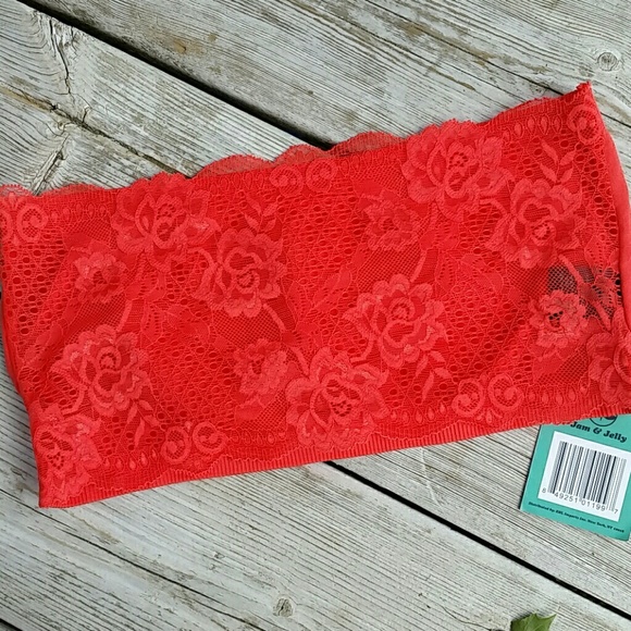 Jam & Jelly Strapless Lace Coral Bandeau Med BNWT