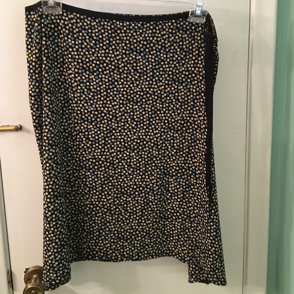 Muted blue green yellow dot on black skirt