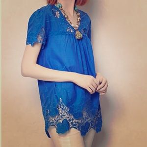 Eyelet Azurite Peasant Blouse