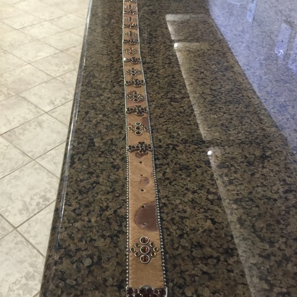 Brown leather bling belt