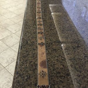 Brown leather bling belt