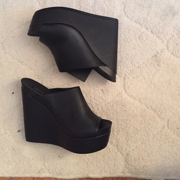 Black peep toe wedges