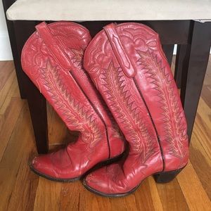 SALE Vintage red leather cowboy cowgirl boots