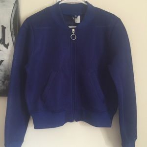 Royal blue mesh bomber jacket