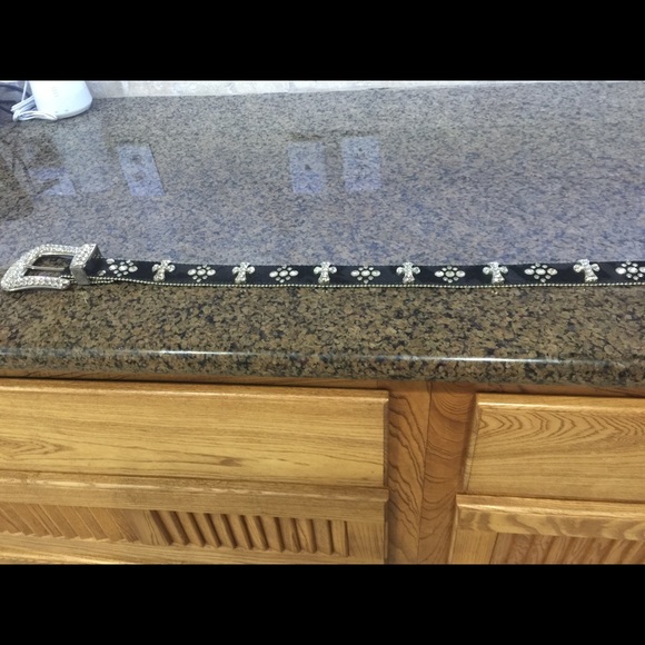 Black cowhide bling belt