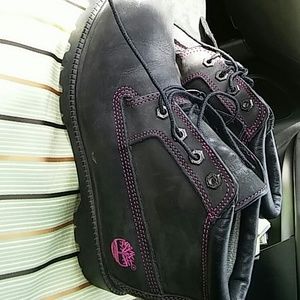 Black and Pink Timberlands