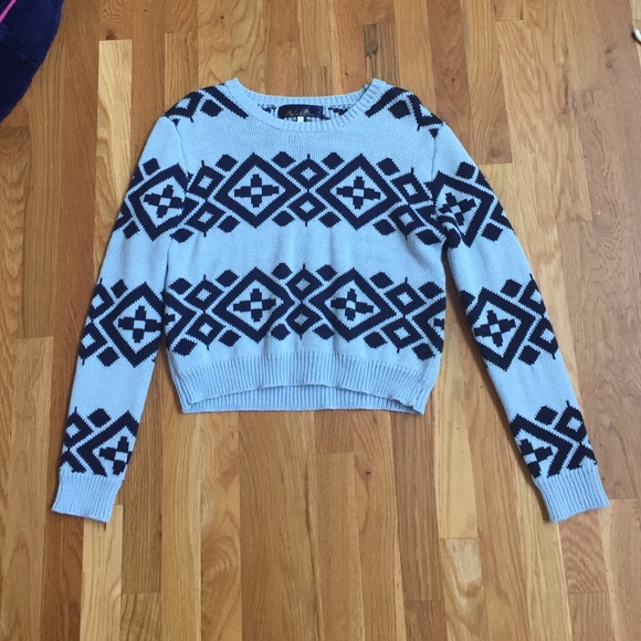 Warm sky blue and navy sweater tribal Pattern