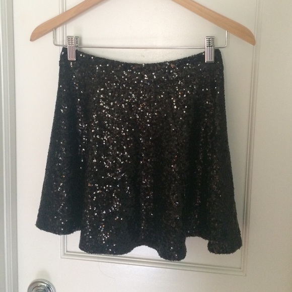 Tobi Black Sequin Skater Skirt