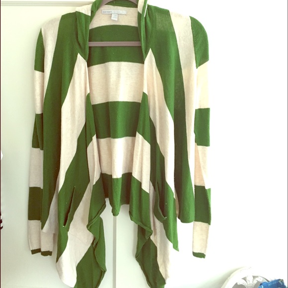 Old Navy Green & Cream Stripe Hooded Wrap/Cardigan