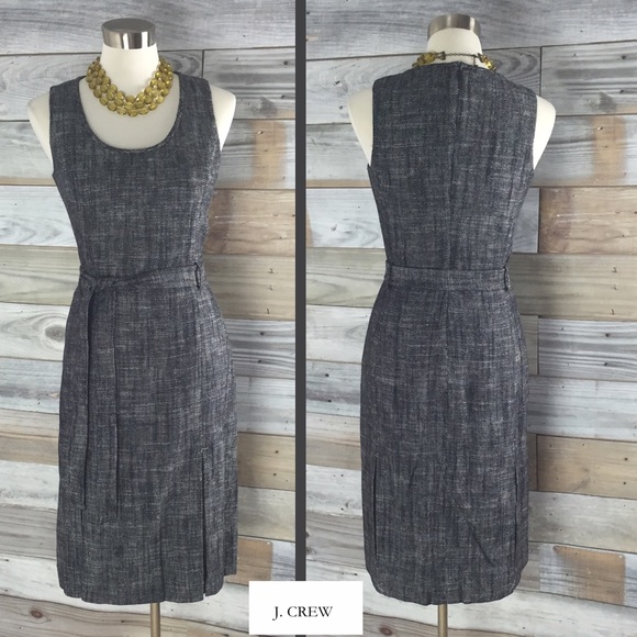 Belted dress in textured herringbone