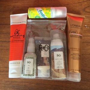 Set of haircare products: R+Co, Bumble, Batiste