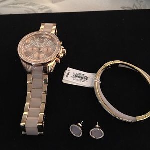 New Michael Kors watch, bracelet and earring set.