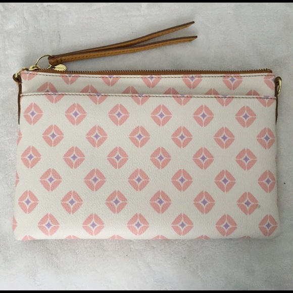 Fossil Sydney Top Zip Clutch/Crossbody pink print