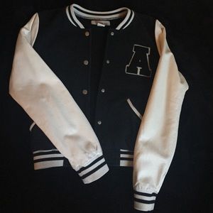 Black and white letterman jacket