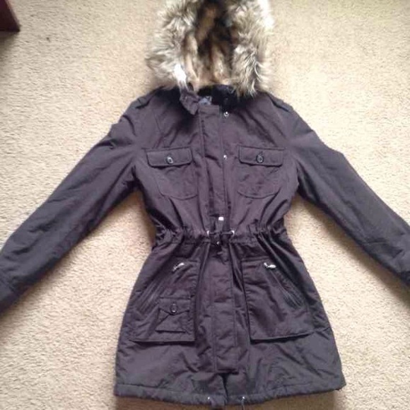 Brown long furry jacket