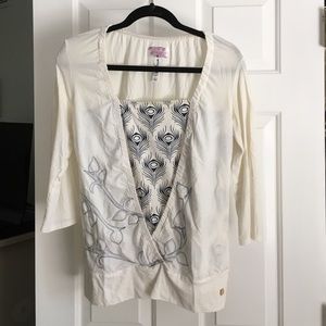 Cotton cream and navy top