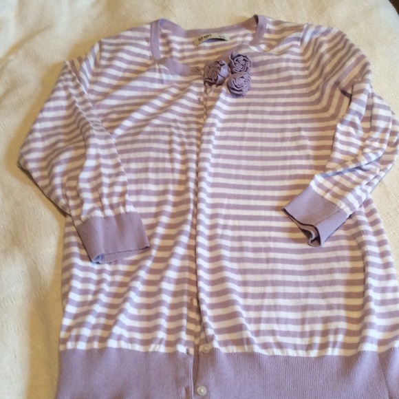 Purple and white striped cardi