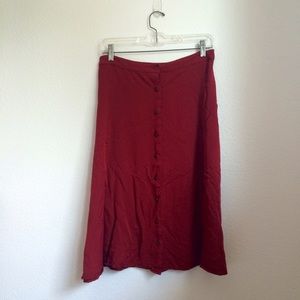 Brick red A-line button down skirt