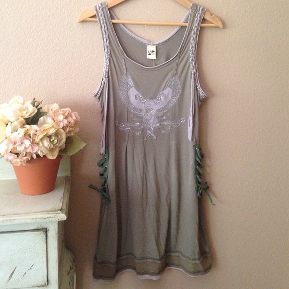 FREE PEOPLE 🌷 EUC Side tie khaki mini dress