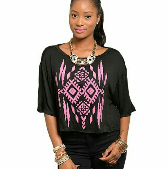 Black and pink boho aztec print top size S-M-L