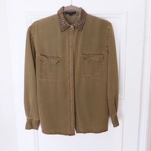 Olive green studded collar button down!