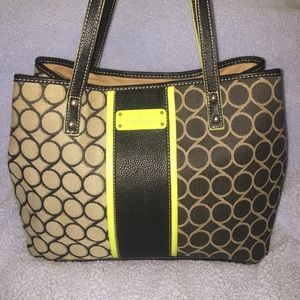 NINE WEST Black, Tan and Neon Green shoulder bag