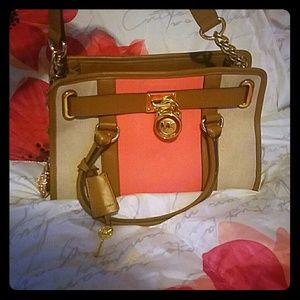 Michael Kors Hamilton center stripe canvas satchel