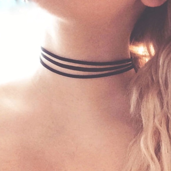 Black Suede Multi-Stranded Choker Necklace