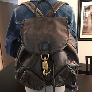 Vintage Black Leather Backpack.
