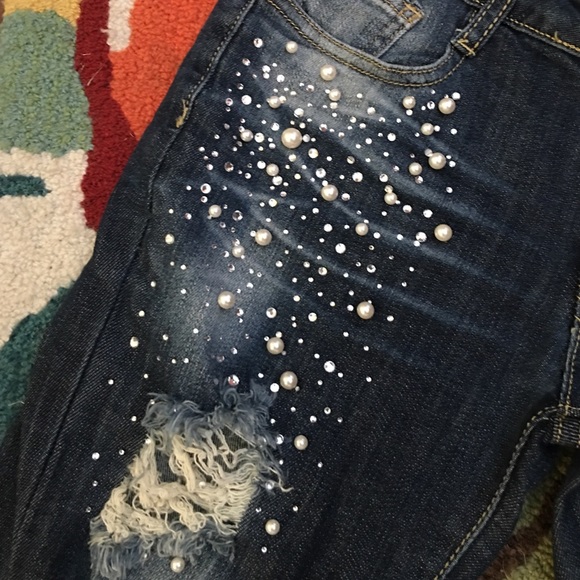 Denim Jeans with rhinestones, studs and pearls. - Picture 4 of 4