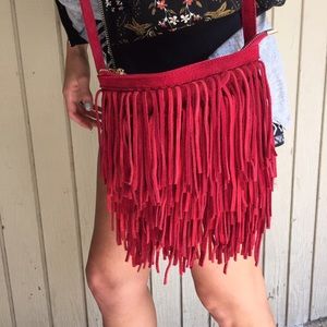 NWOT Red Fringe Cross body bag