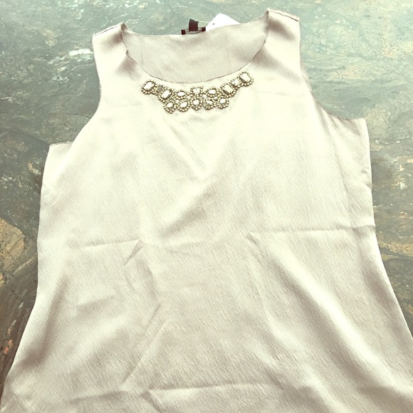 Tags on! Ann Taylor blouse, gray, jeweled