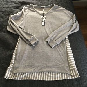 V neck grey and striped sweater with side zippers
