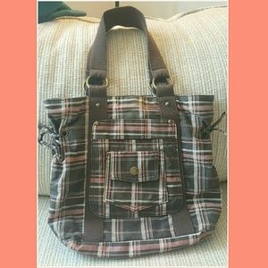 Brown and Pink Plaid Shoulder Bag