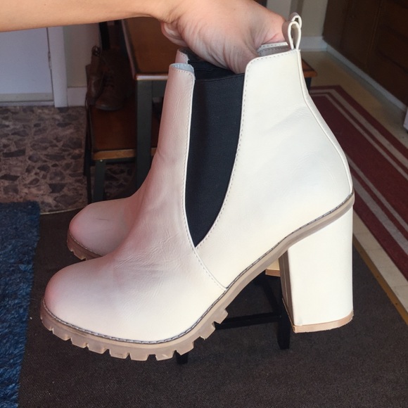 Cream and black chunky boots