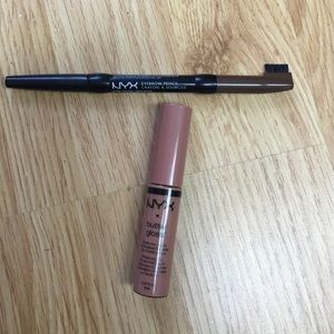 NYX butter gloss and Auburn eyebrow pencil