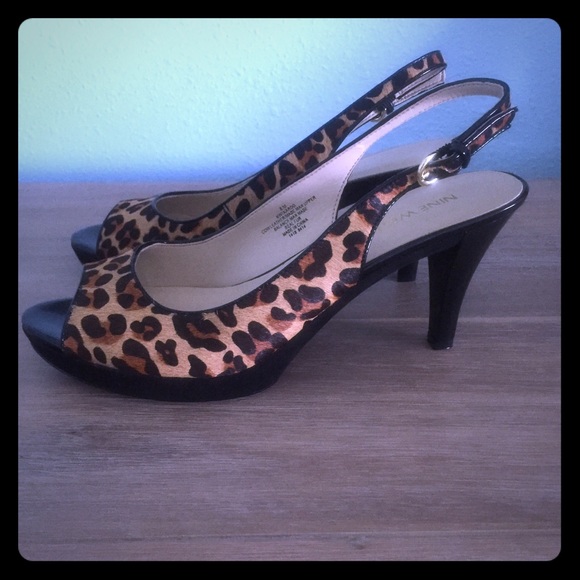Nine West Leopard Print Calf Hair Slingbacks