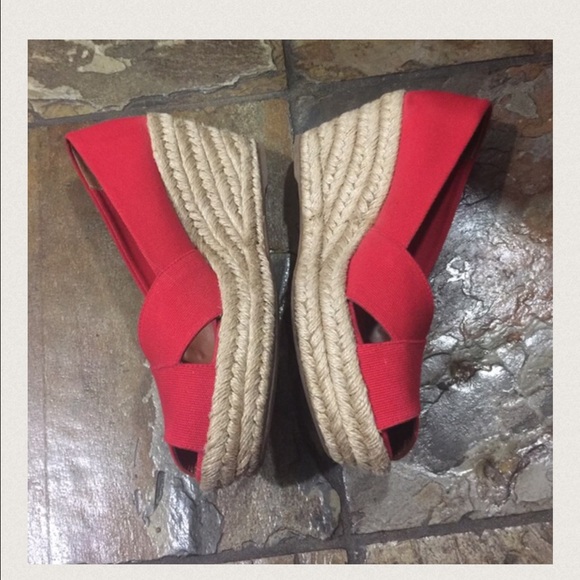 TORY BURCH red espadrille wedges sandals shoes 8 - Picture 2 of 4