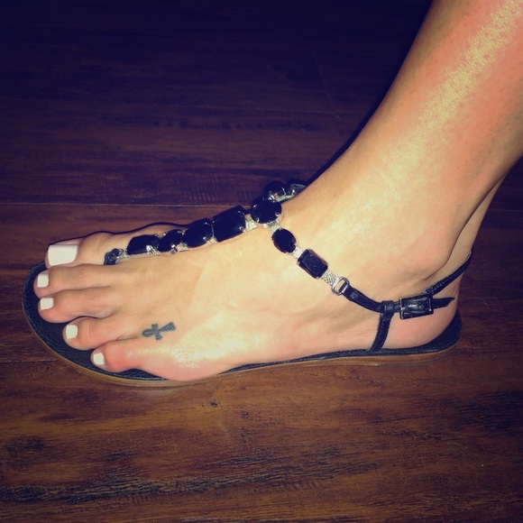 Cynthia Vincent black stone sandals