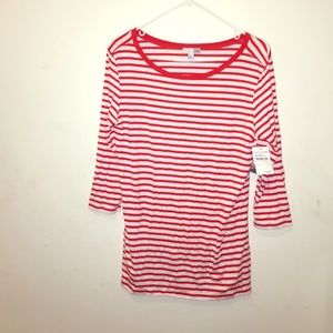 14th and Union 3/4 sleeve classic red stripe crew
