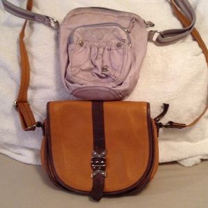 Bundle of 2 leather bags, lilac and brown
