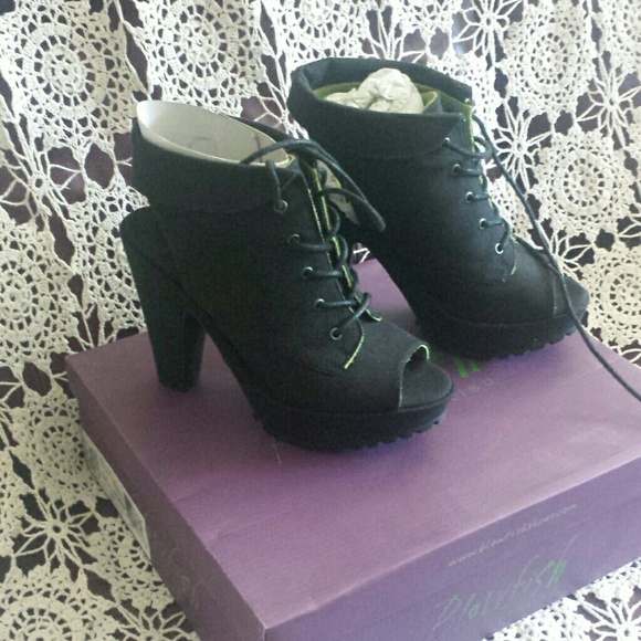 Blowfish Black Canvas Platform Booties