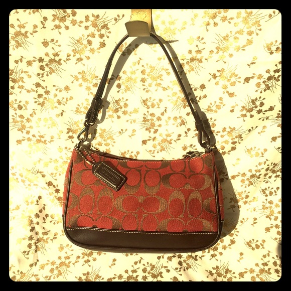 Coach Signature Mini Bag (Red w/Chocolate Leather)