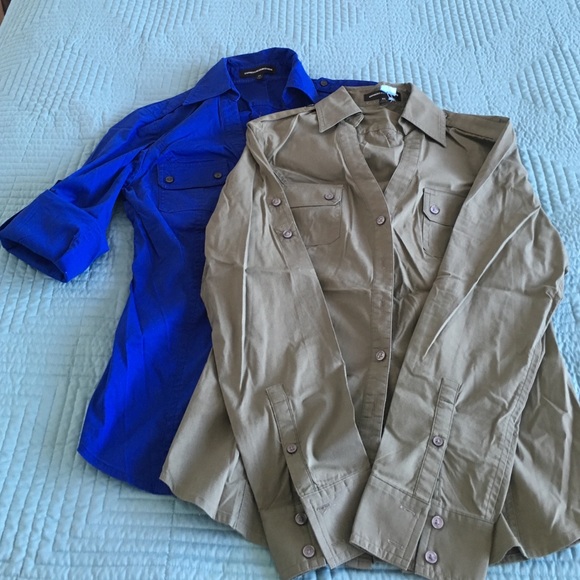 BOGO-Olive green and blue long sleeve button downs