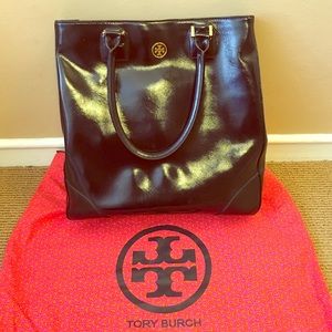 Tory Burch Robinson Navy Blue Patent Leather LRG