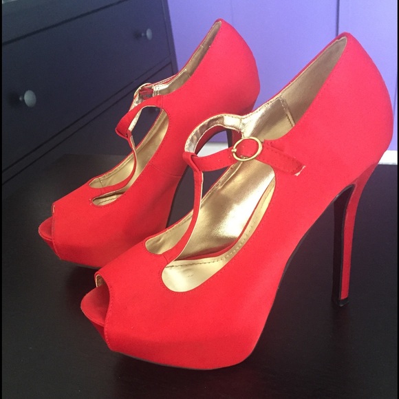 Red Satin Steve Madden T-Strap Stilettos